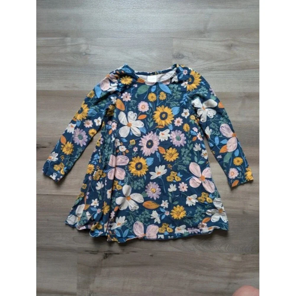 Hanna Andersson Navy Floral Long Sleeve Dress, 6-7Y (U1)